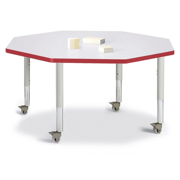 Berries Octagon Activity Table, 48 in. x 48 in., Mobile, Freckled Gray/Red/Gray